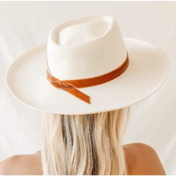 Lack Of Color White Hat with Brown Band The Ridge - Wool Felt Cowboy Hat (White) | Lack of Color [US] main image 3